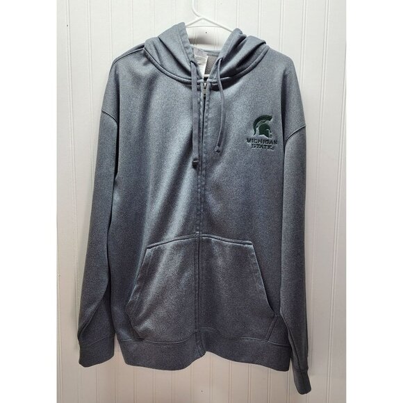 Michigan State Spartans Gray Full-Zip Hoodie With Embroidered Logo XL - Picture 1 of 11